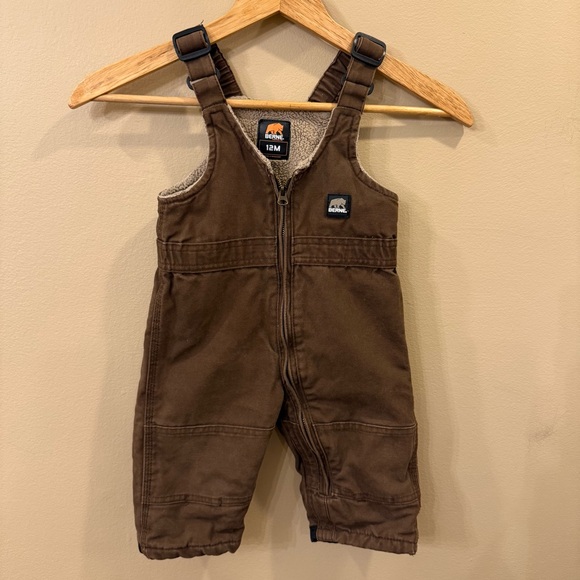 Berne Infant Softstone Insulated Duck Bib Overall 12 Months BB22MBB Brown Sherpa - Picture 1 of 9